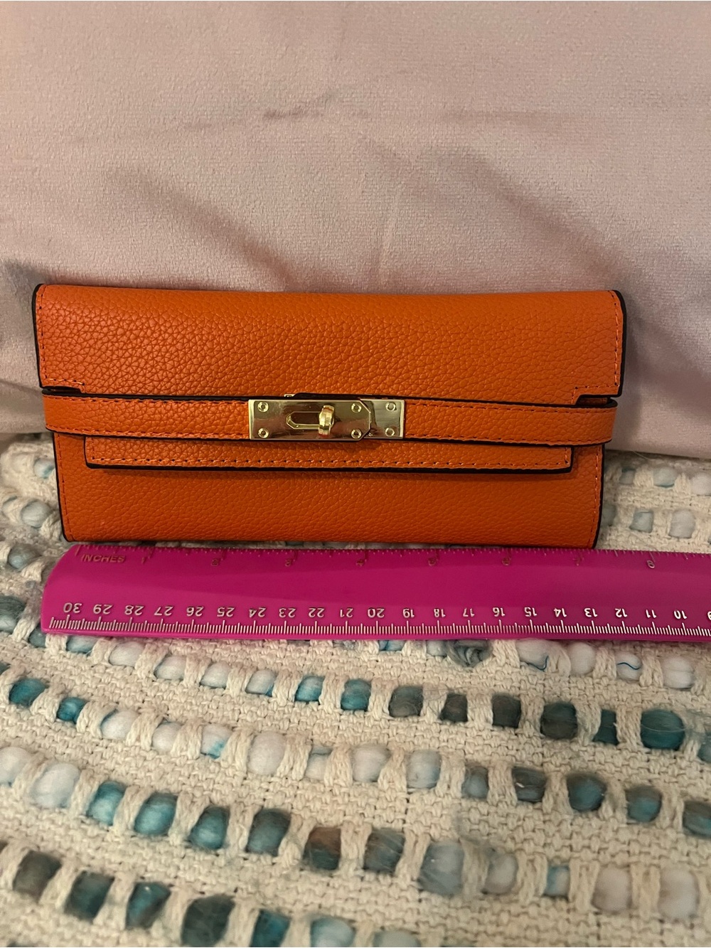 INSPIRED Orange Leather Turn-Lock Wallet Clutch - Picture 7 of 9